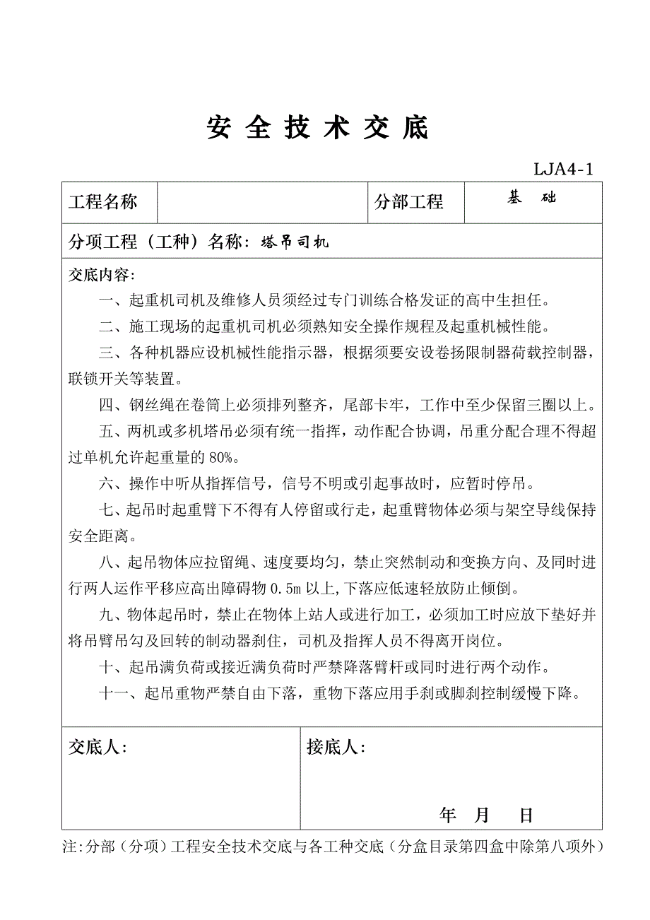 山东省施工现场安全技术资料之四分部(分项)工程安全技交底.doc_第2页