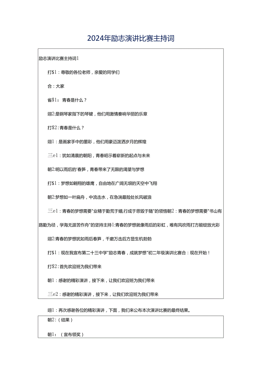 2024年励志演讲比赛主持词.docx_第1页