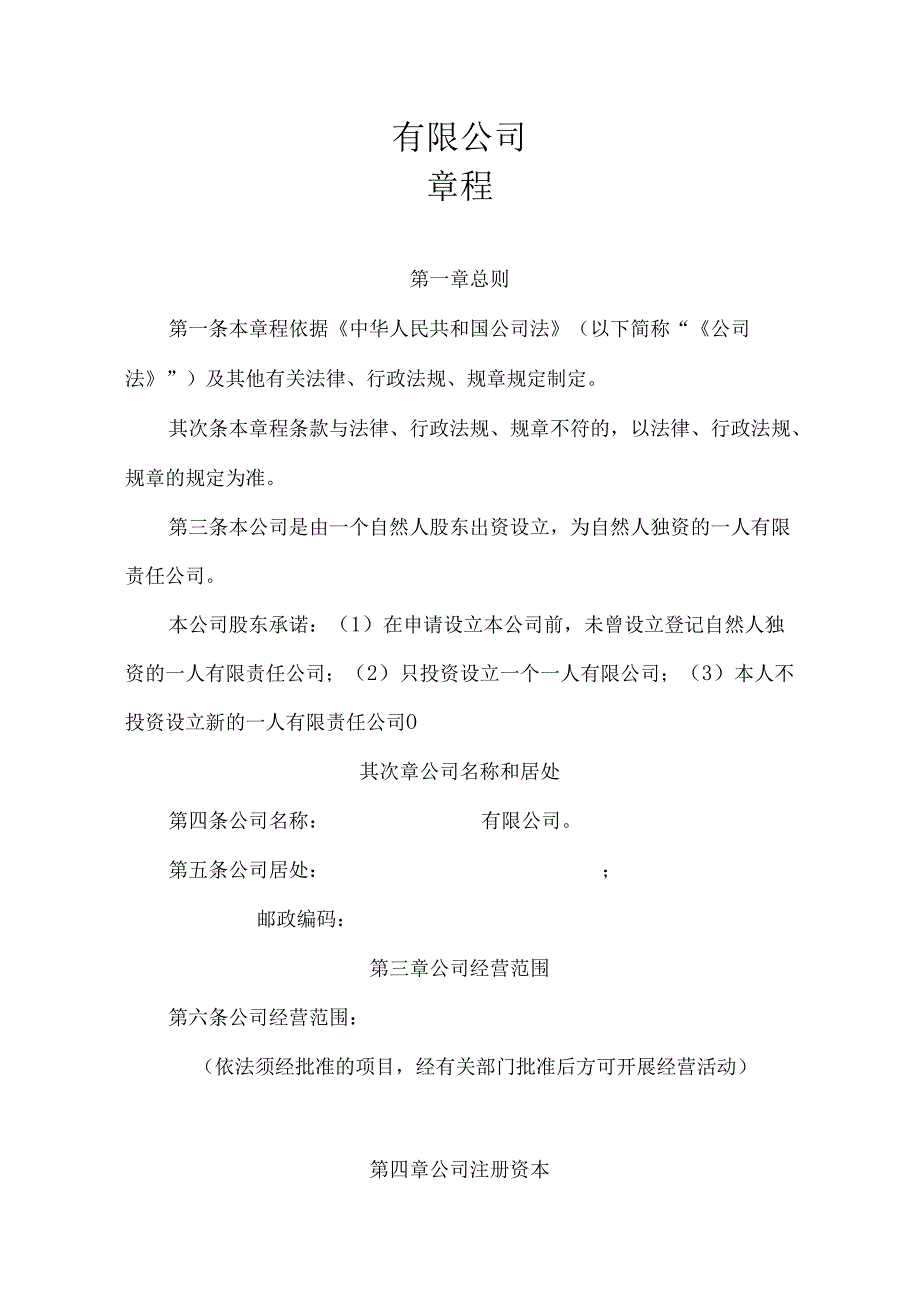 一人公司章程(2024工商局版).docx_第2页