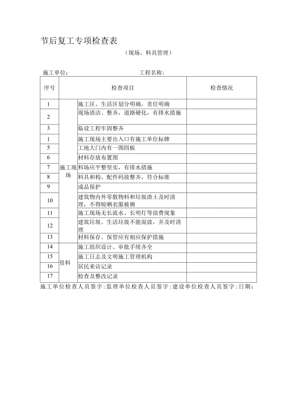 节后复工专项检查表((现场、料具管理)).docx_第1页