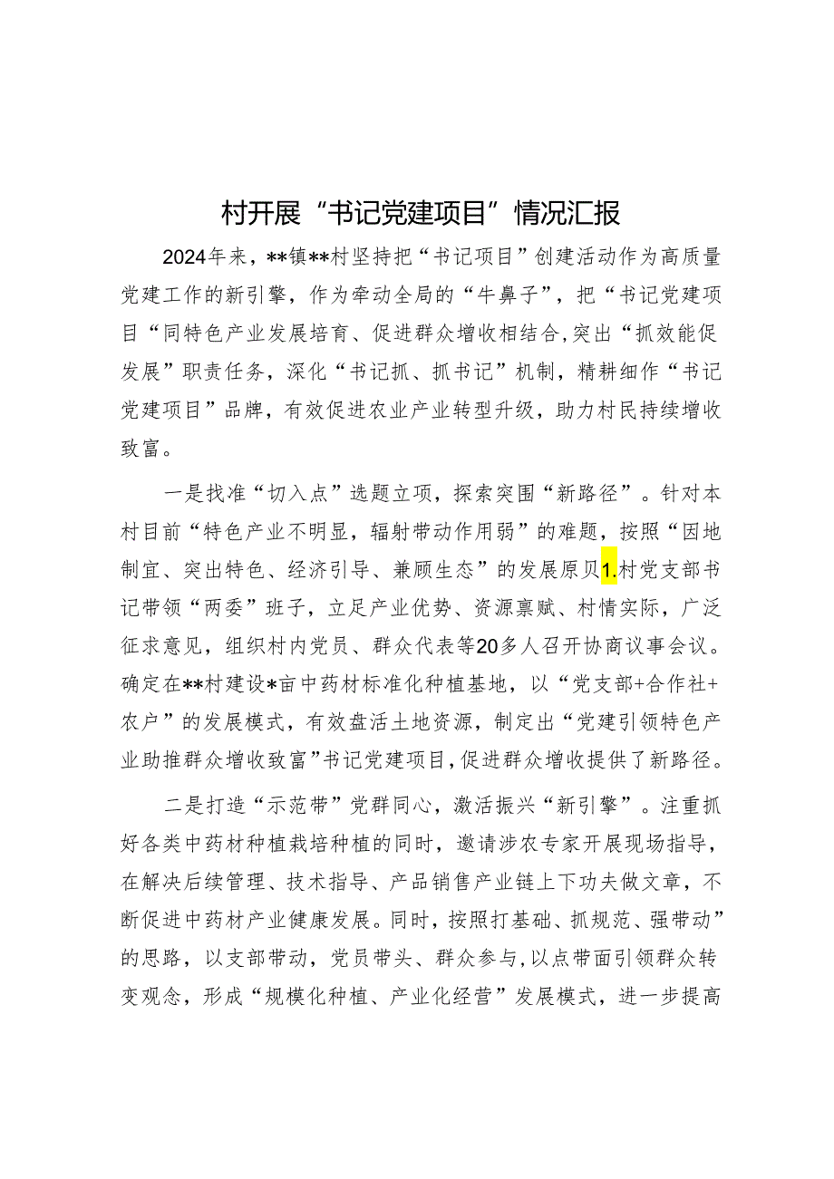 党建项目情况汇报（村党支部书记）.docx_第1页