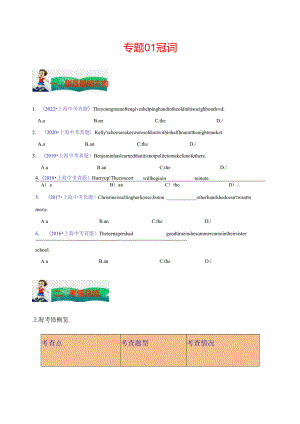 专题01：冠词 （原题版）（上海专用）.docx