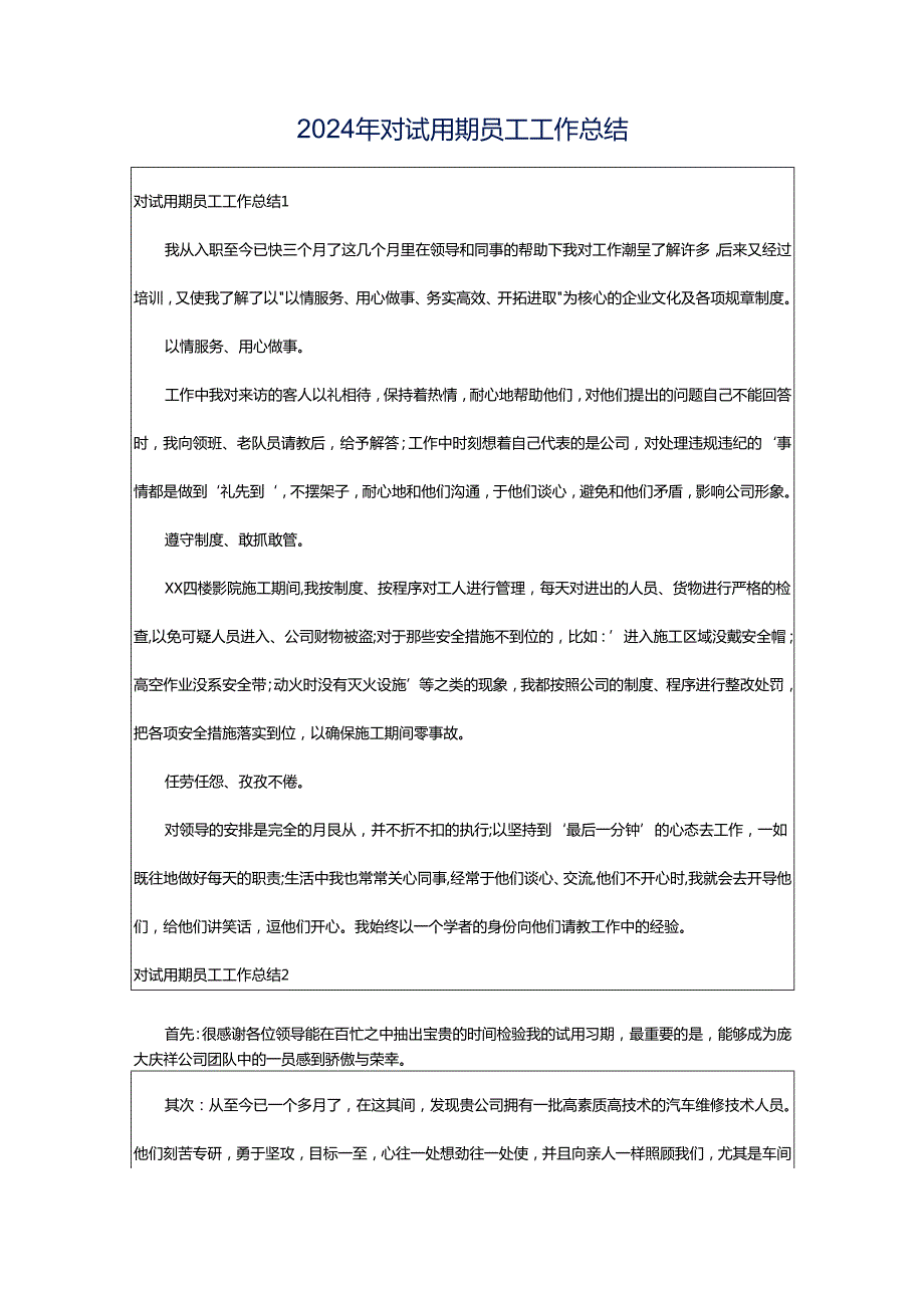 2024年对试用期员工工作总结.docx_第1页