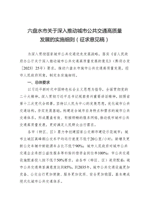 关于深入推动城市公共交通高质量发展的实施细则 （征求意见稿）.docx