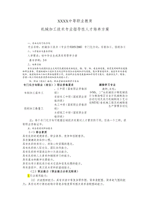 中等职业教育机械加工技术专业指导性人才培养方案.docx