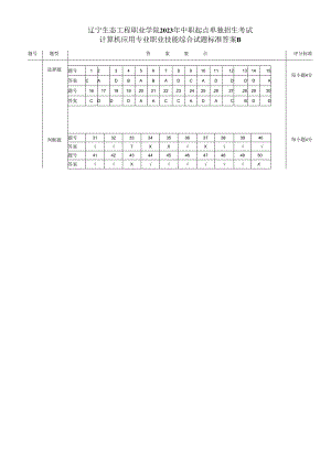 辽宁生态工程职业学院23单招 计算机标准答案（三校考生B）.docx