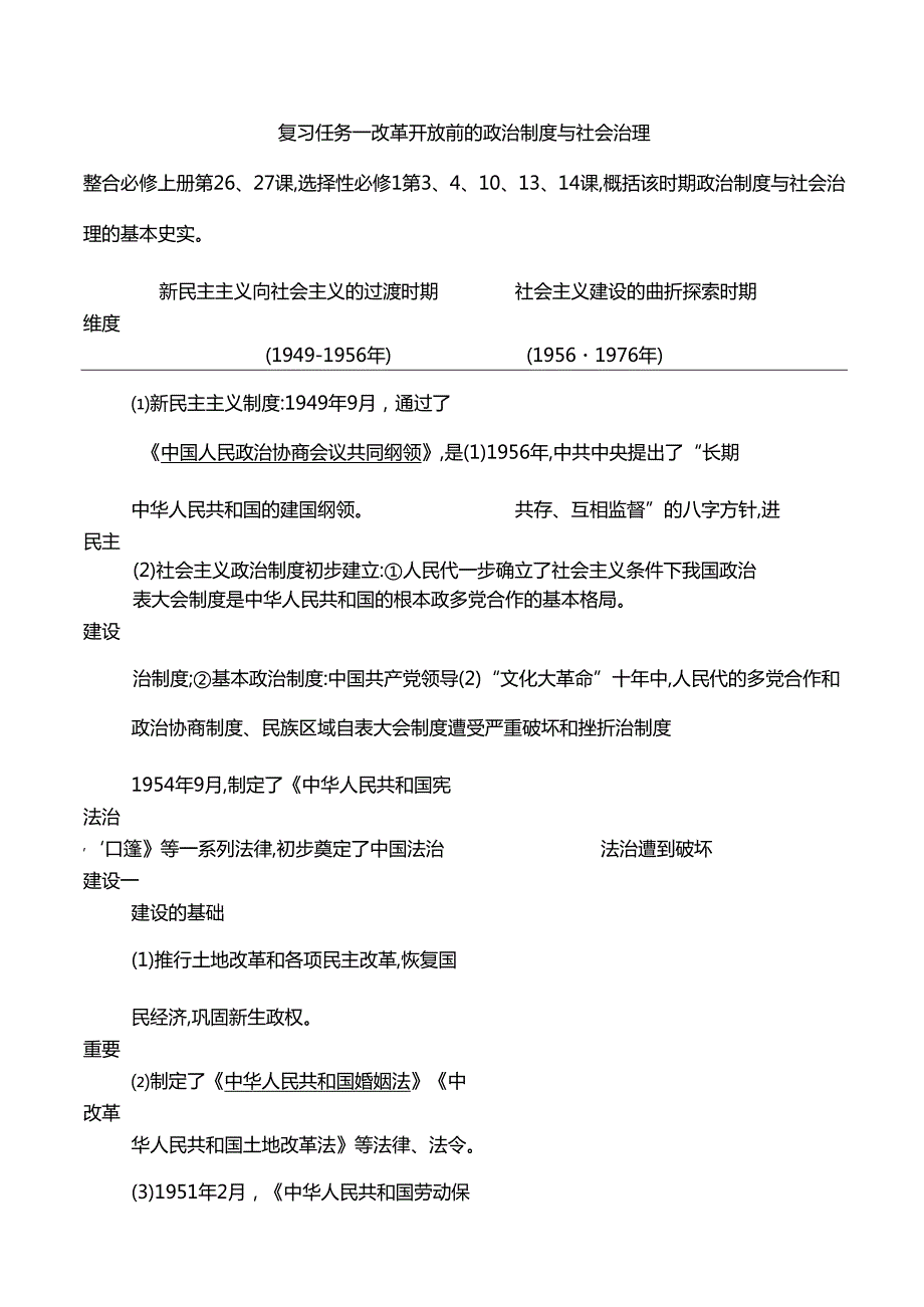 2024届二轮复习第二板块 第9讲 成功与失误中华人民共和国的成立和社会主义革命与建设(1949—1976年)（学案）.docx_第2页