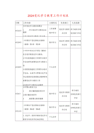 2024党纪学习教育工作计划表.docx