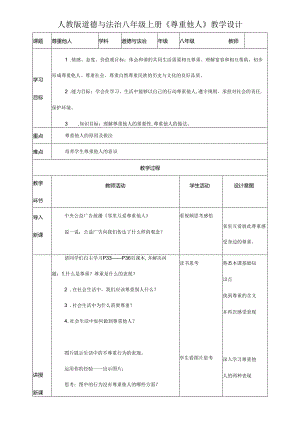 8年级上册道德与法治部编版教案《尊重他人》.docx