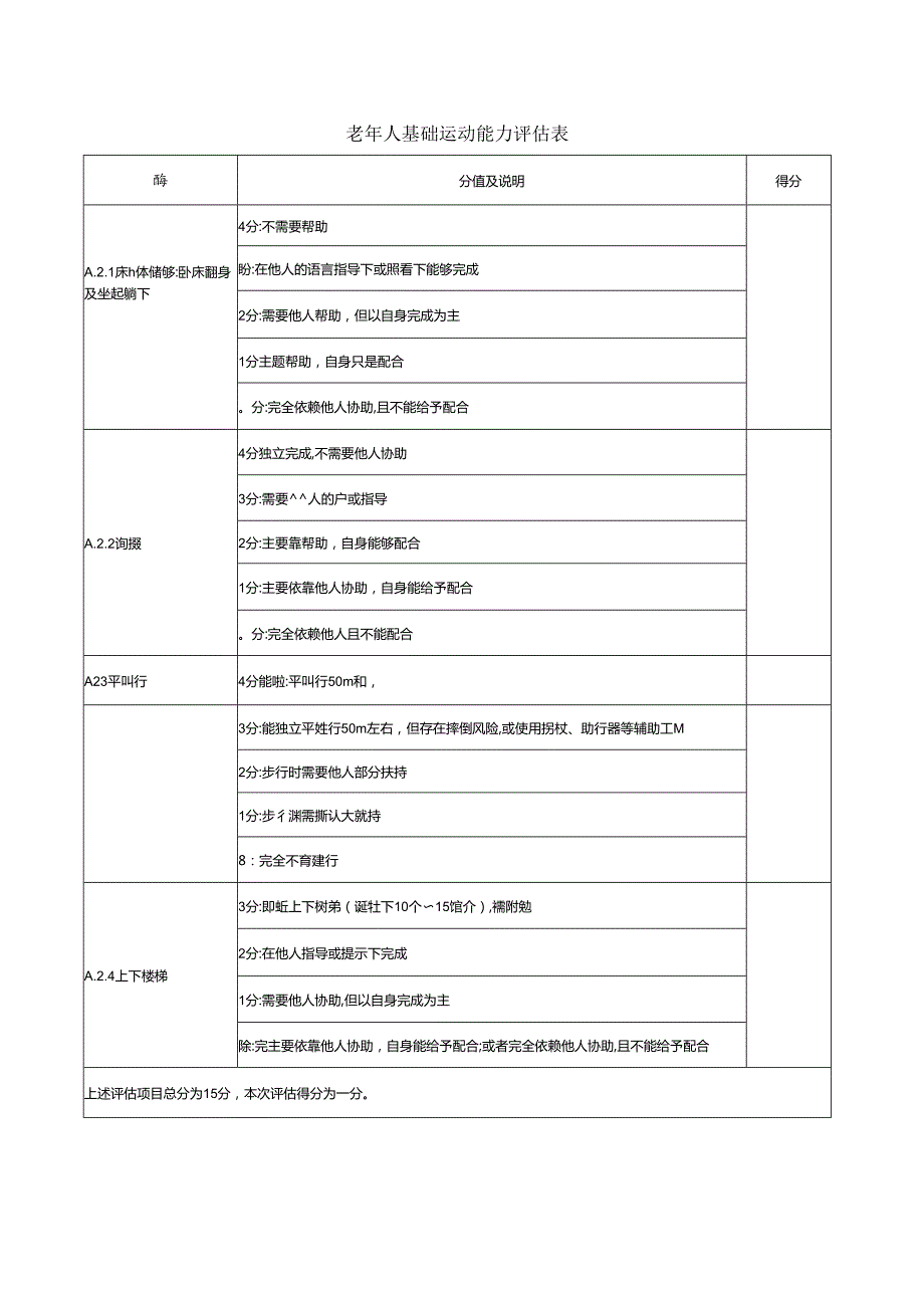 老年人基础运动能力评估表.docx_第1页