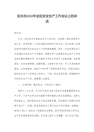 区长在2022年全区安全生产工作会议上的讲话.docx