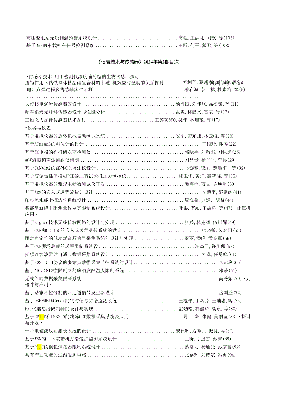 仪表技术与传感器2024年第1期目次.docx_第2页