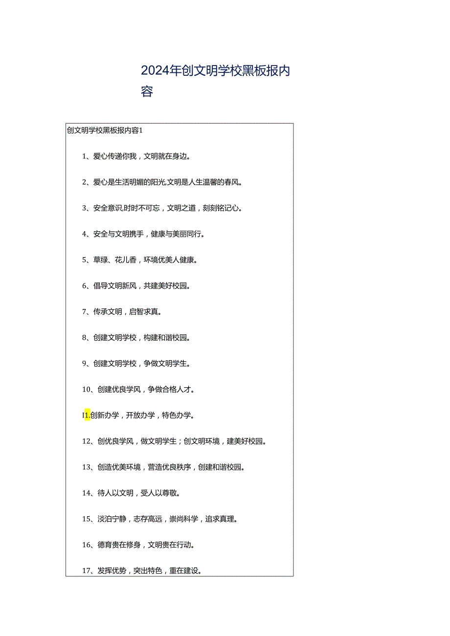 2024年创文明学校黑板报内容.docx_第1页