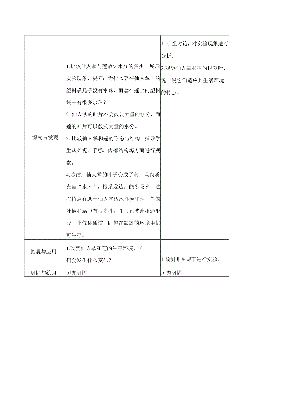 第6课 仙人掌与莲（教学设计）-三年级科学下册（冀人版）.docx_第3页