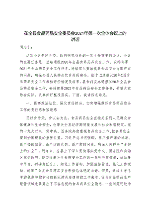 在全县食品药品安全委员会2021年第一次全体会议上的讲话.docx