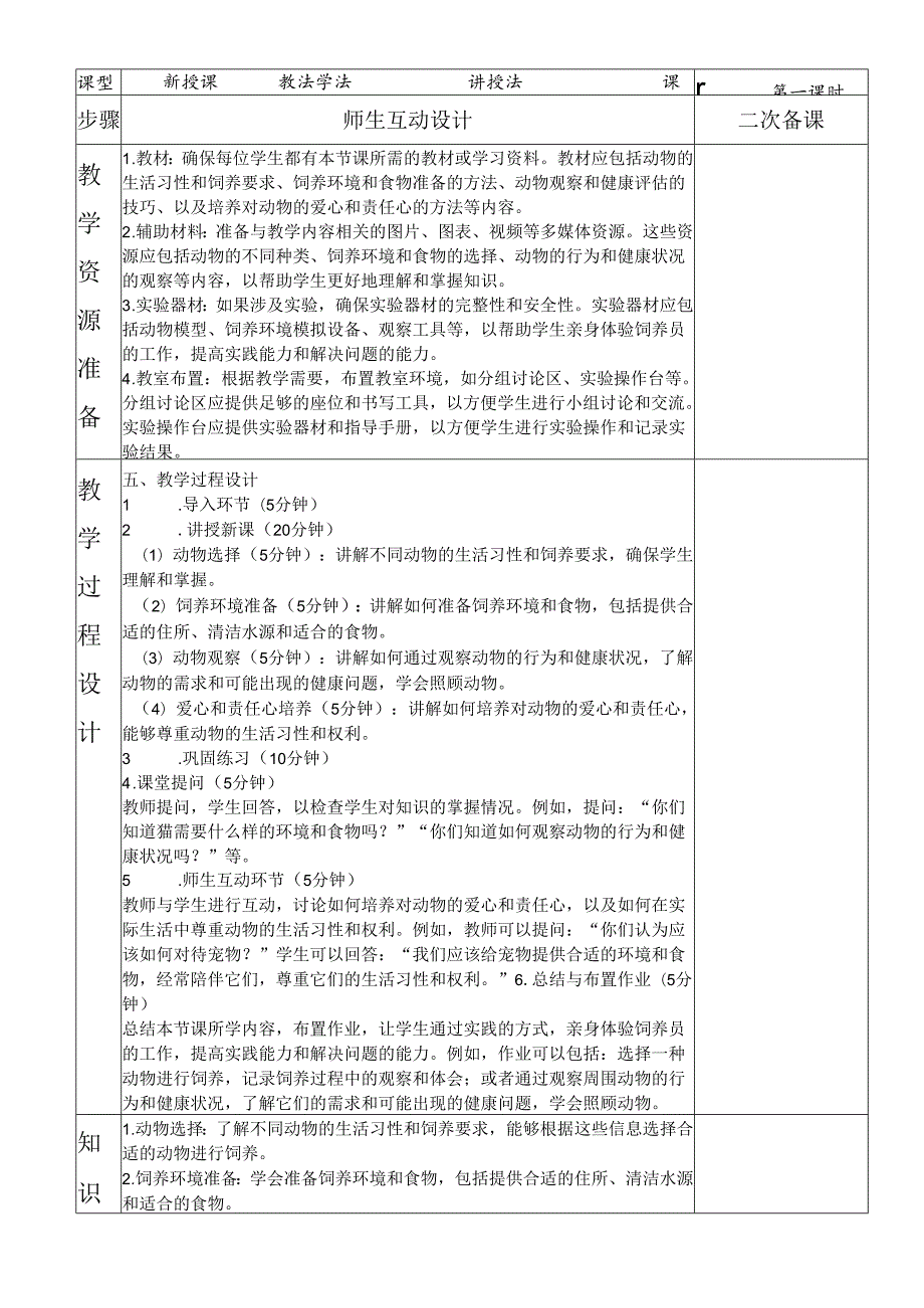 项目十《体验饲养员工作》教学设计2023—2024学年人教版初中劳动技术七年级上册.docx_第2页