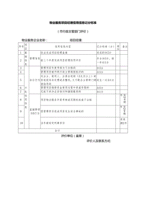 物业服务项目经理信用信息记分标准（市行政主管部门评价）.docx