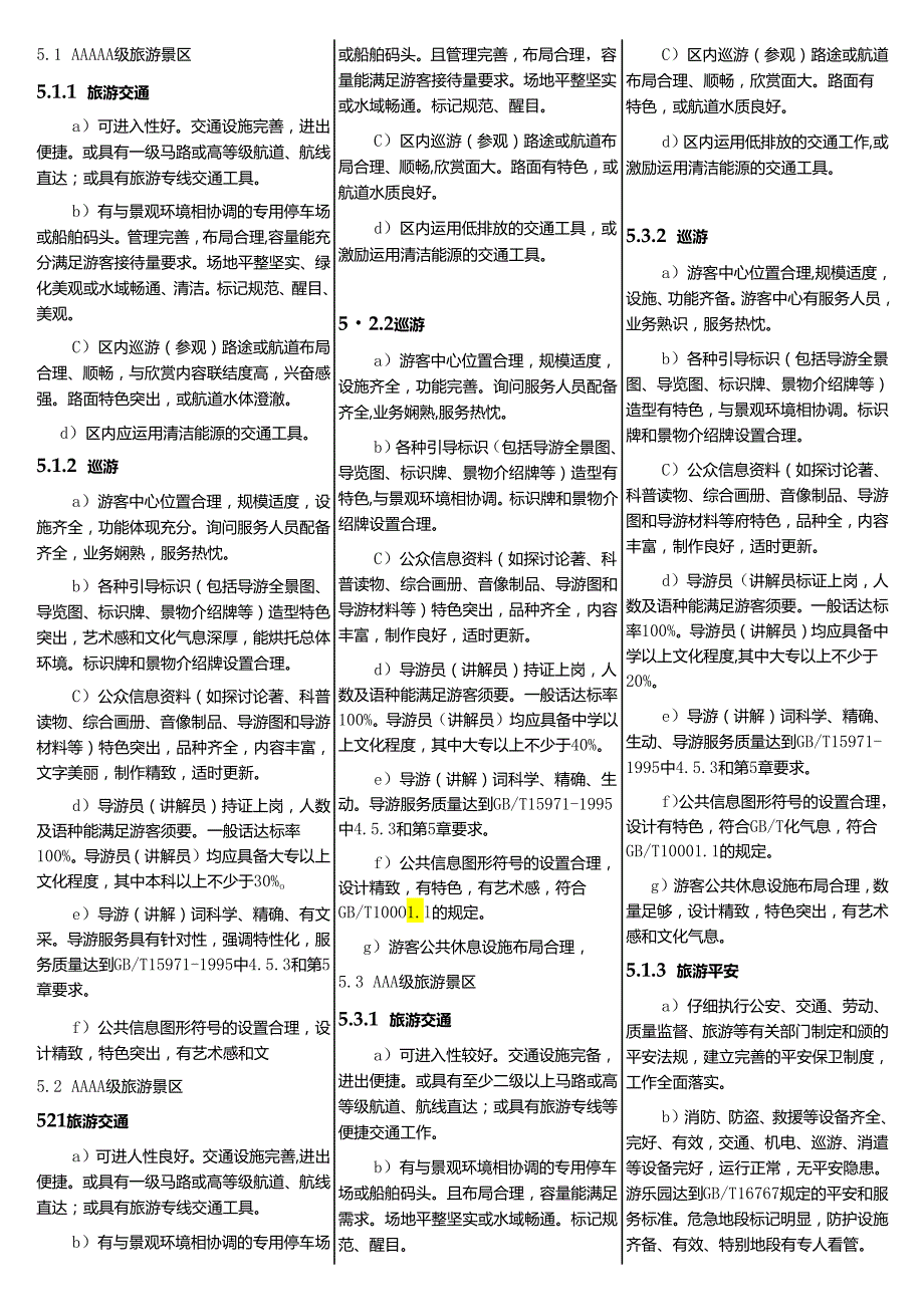 3A、4A、5A旅游景区申报标准对比表.docx_第1页