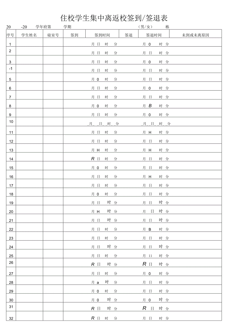 住校学生集中离返校签到 签退表.docx_第1页