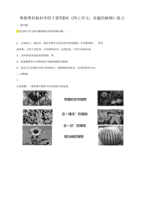 小学科学粤教粤科版四年级下册《有趣的植物》练习（含答案）.docx