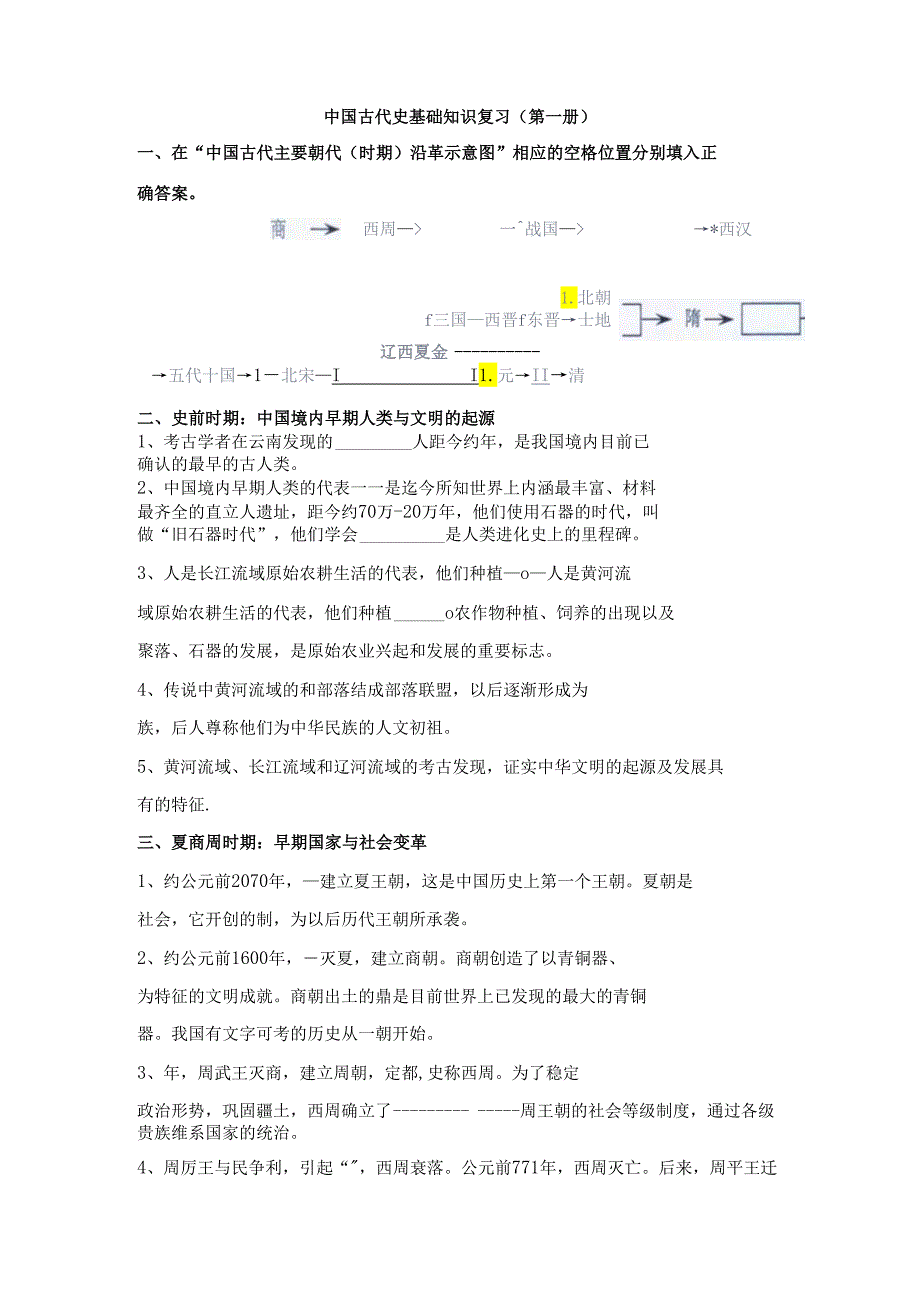 中国古代史基础知识复习（第一册）.docx_第1页