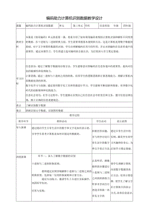 第11课 编码助力计算机识别数据 教案4 四下信息科技赣科学技术版.docx