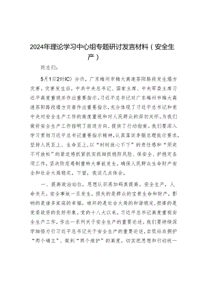 2024年理论学习中心组专题研讨发言材料（安全生产）.docx