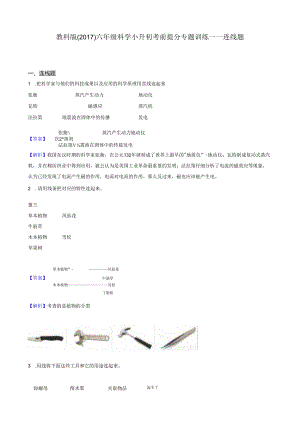 教科版（2017）六年级科学小升初考前提分专题训练——连线题（解析版）.docx