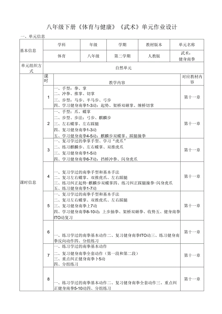 八年级下册《体育与健康》《武术》单元作业设计 (优质案例25页).docx_第1页