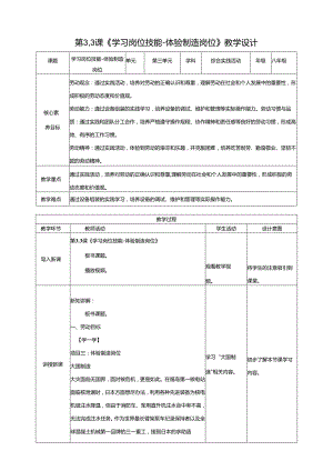 湘民版劳动实践八年级下册任务三项目3《体验制造岗位》 教案.docx