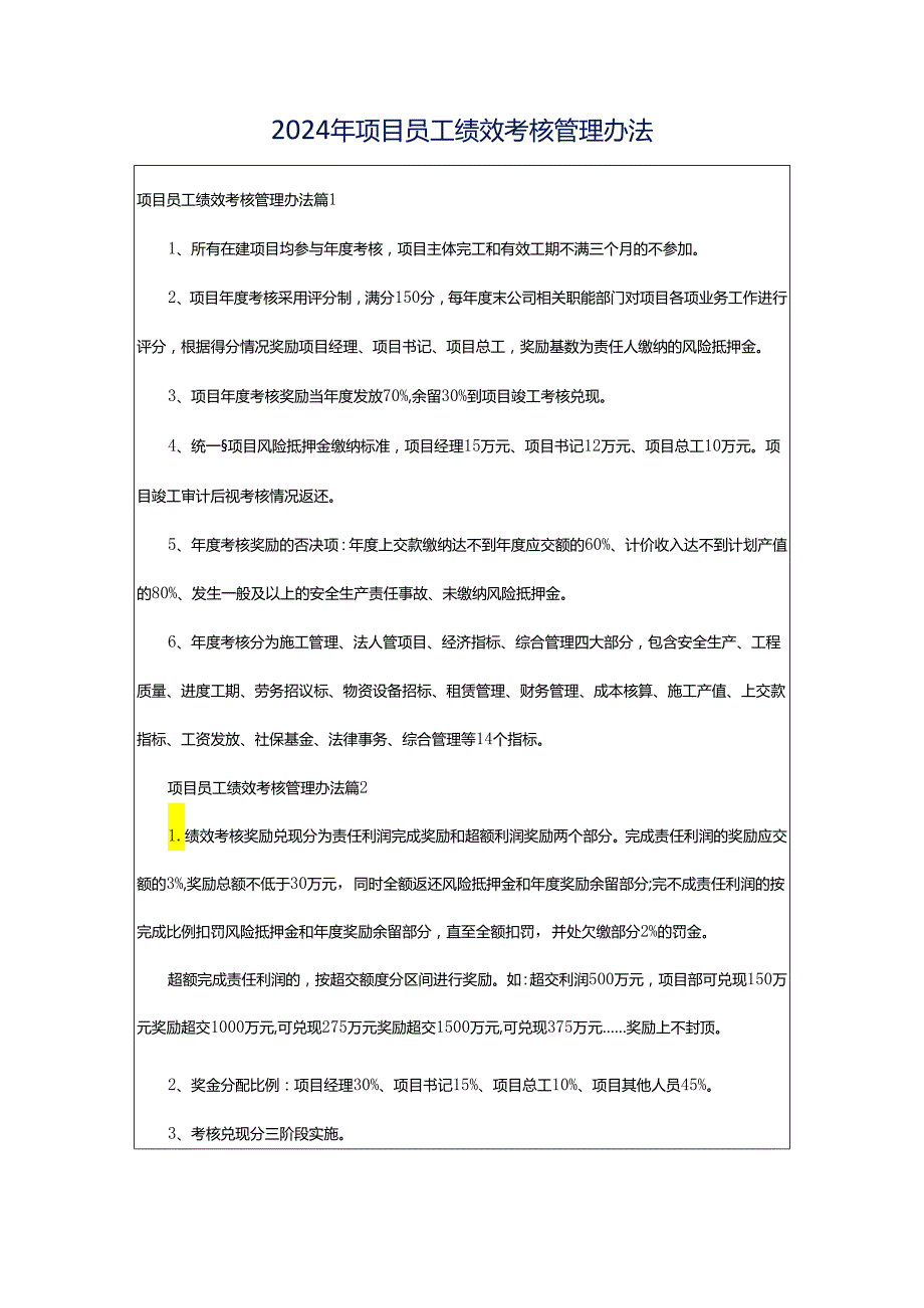 2024年项目员工绩效考核管理办法.docx_第1页