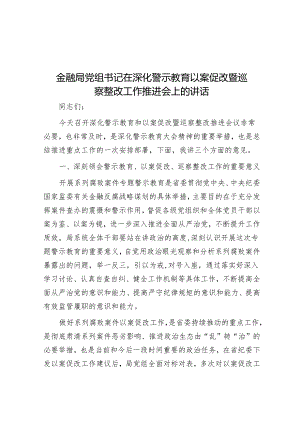 金融局党组书记在深化警示教育以案促改暨巡察整改工作推进会上的讲话&县委2024年度巡察工作计划.docx