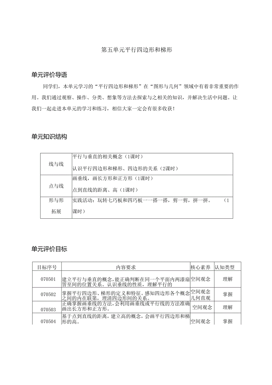 人教版四年级上册第五单元《平行四边形和梯形》整单元作业设计.docx_第1页