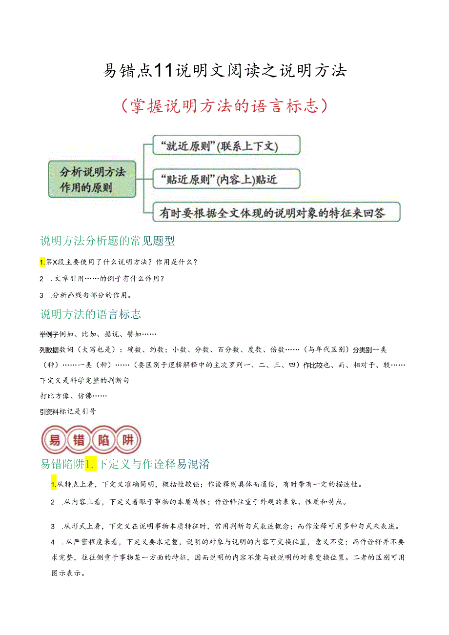 易错点11 说明文阅读之说明方法（掌握说明方法的语言标志）（解析版）.docx_第1页