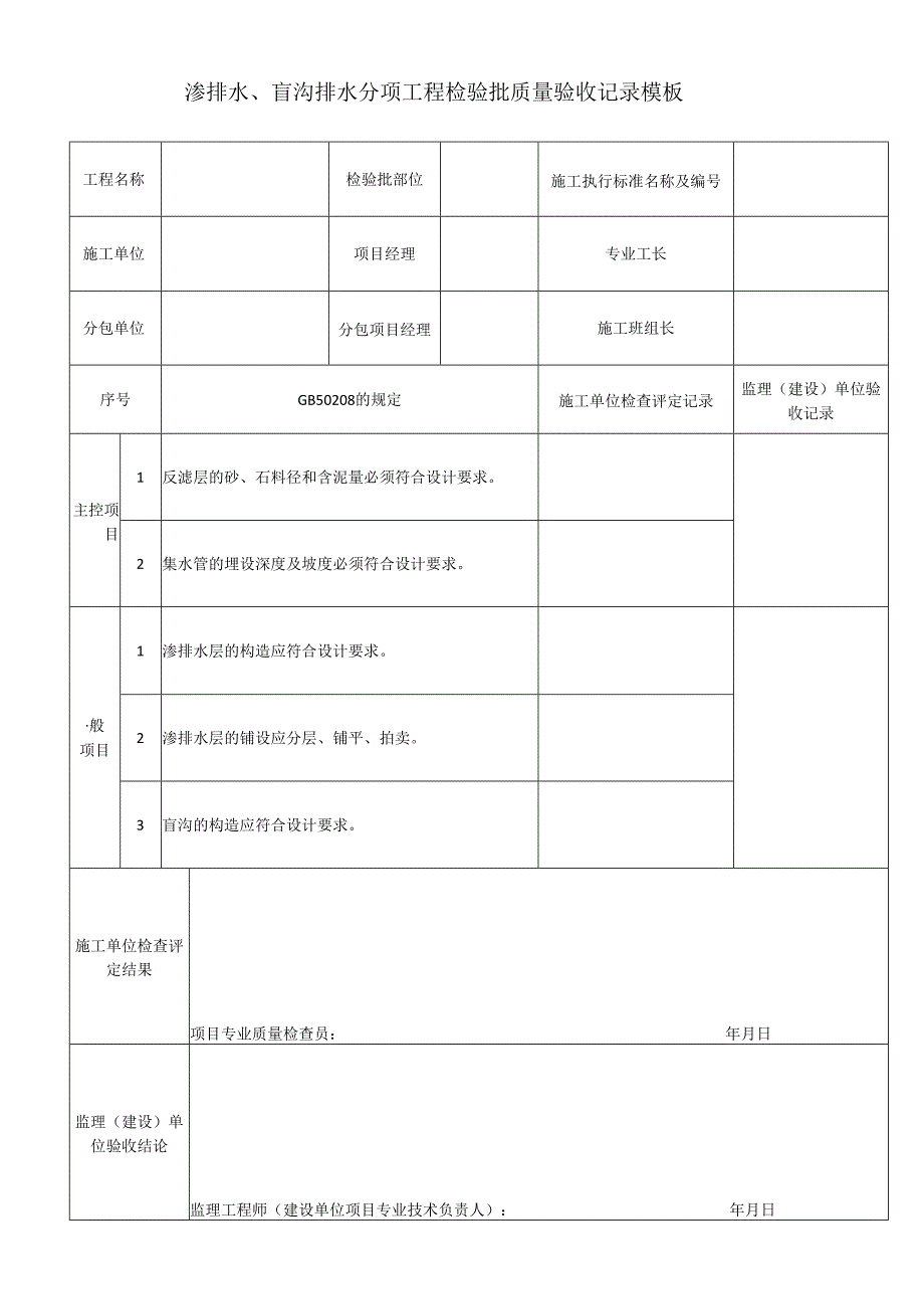 渗排水、盲沟排水分项工程检验批质量验收记录模板.docx_第1页