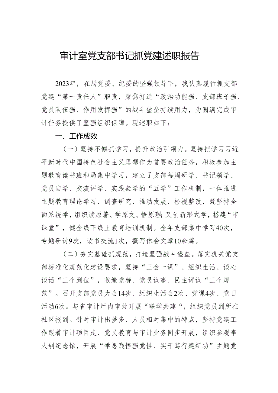 2024年审计室党支部书记抓党建述职报告.docx_第1页