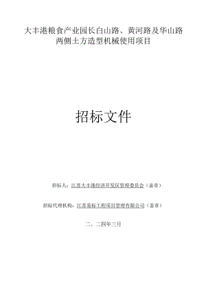 大丰港粮食产业园长白山路、黄河路及华山路两侧土方造型机械使用项目招标文件正文.docx