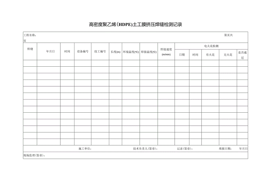 高密度聚乙烯（HDPE）土工膜挤压焊缝检测记录.docx_第1页