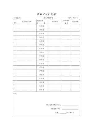 试验记录汇总表.docx