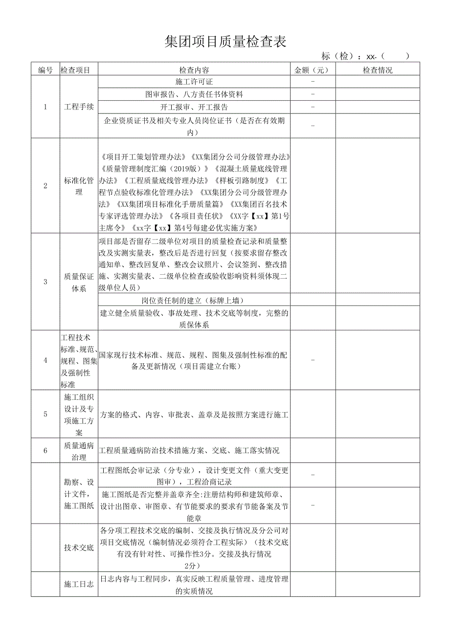 集团项目质量检查表.docx_第1页