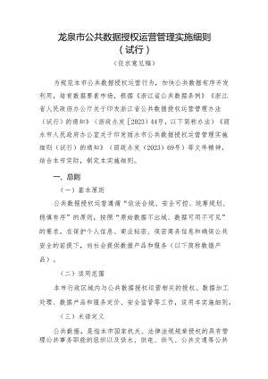 龙泉市公共数据授权运营管理实施细则（试行）.docx