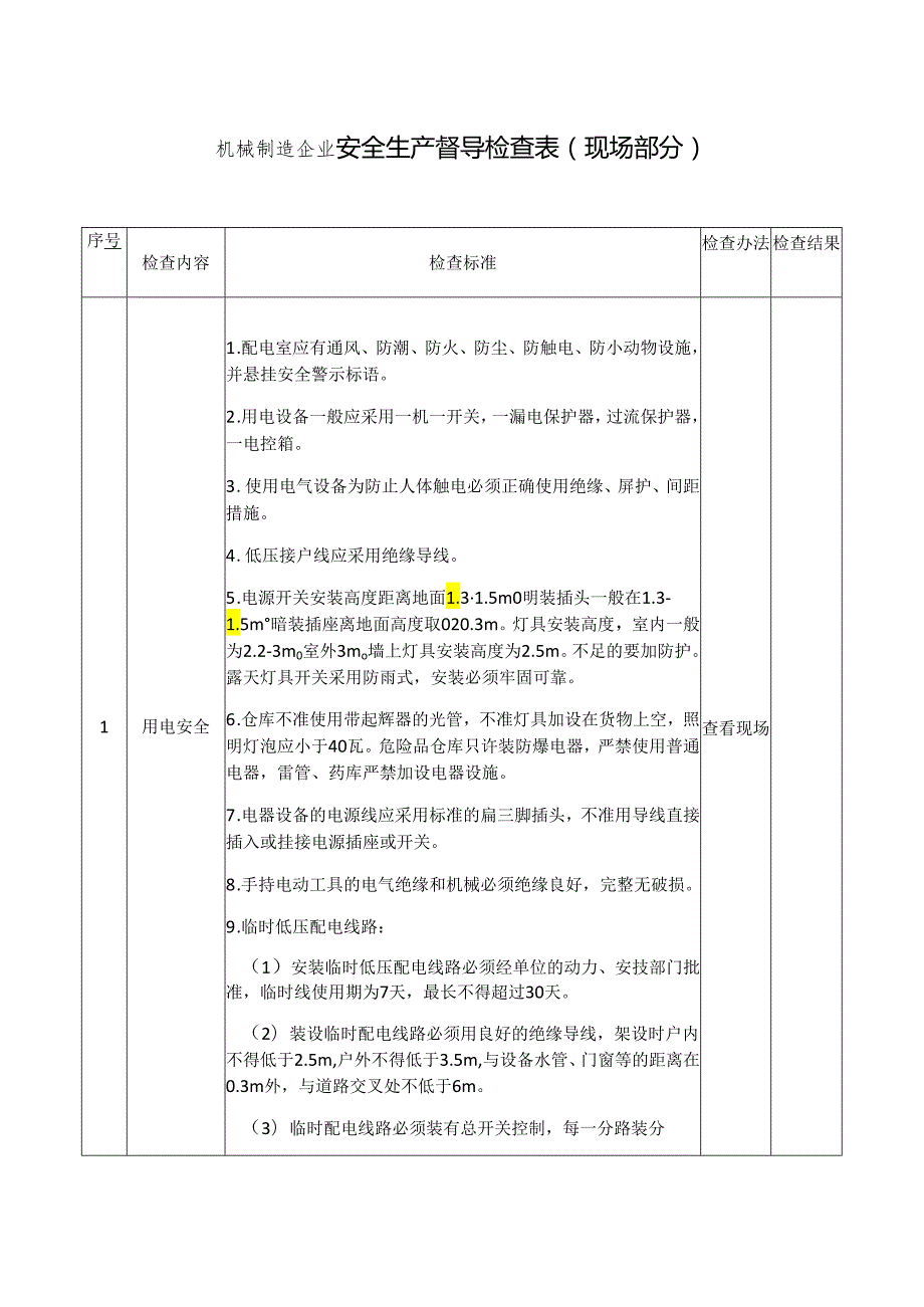 机械制造企业安全生产督导检查表模板.docx_第1页