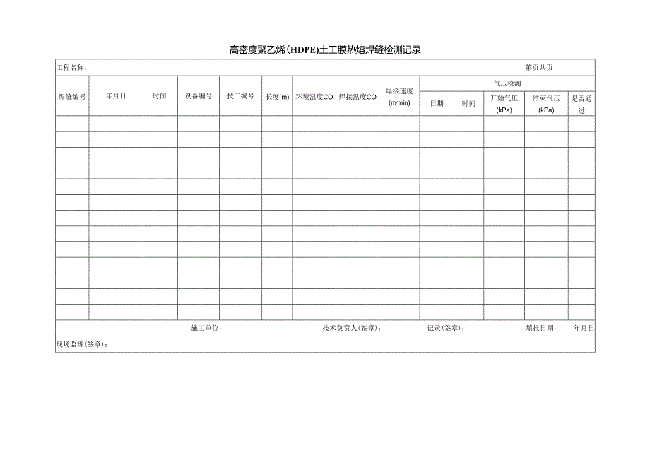 高密度聚乙烯（HDPE）土工膜热熔焊缝检测记录.docx_第1页