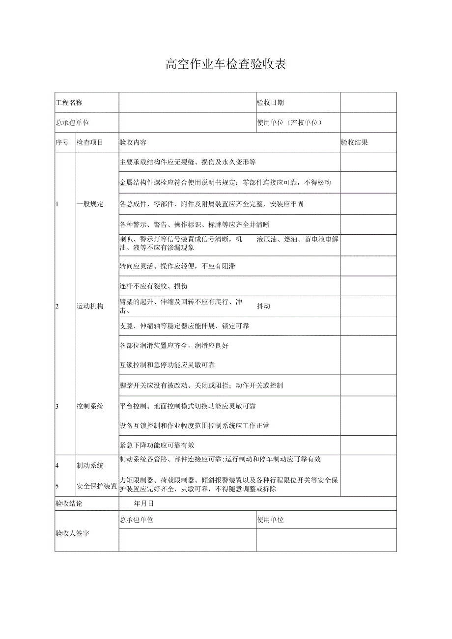 高空作业车检查验收表.docx_第1页