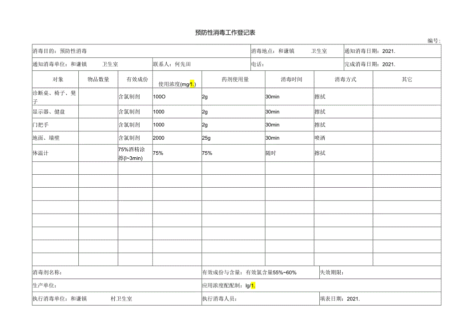 村卫生室预防性消毒记录.docx_第1页