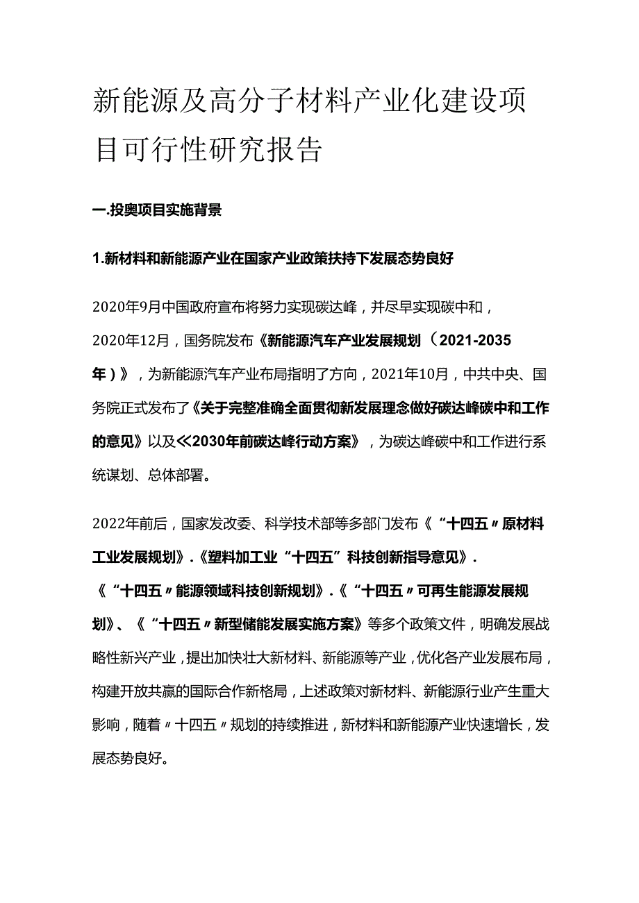 新能源及高分子材料产业化建设项目可行性研究报告.docx_第1页