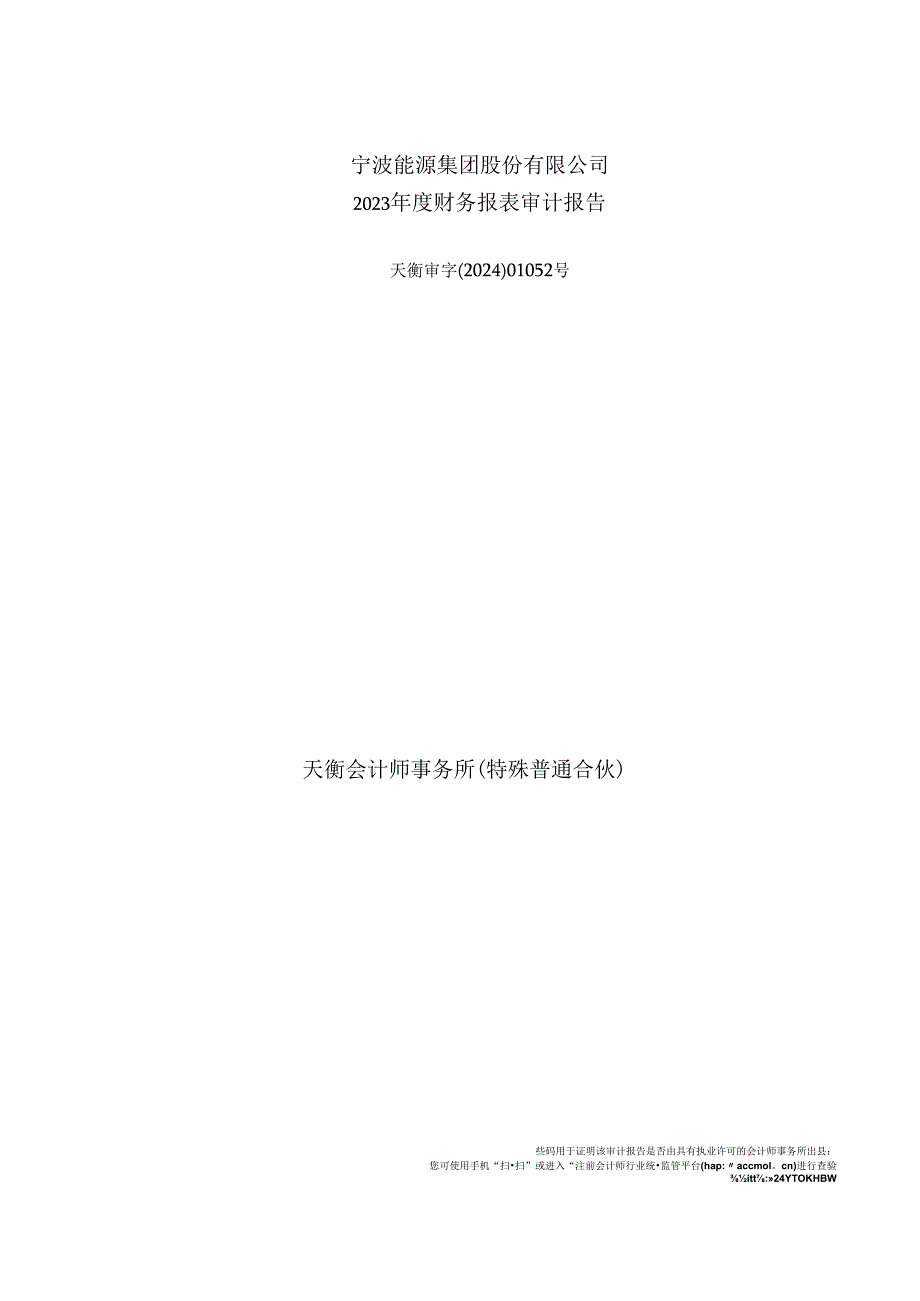 天衡会计师事务所(特殊普通合伙)关于宁波能源集团股份有限公司2023年度财务报表审计报告.docx_第1页