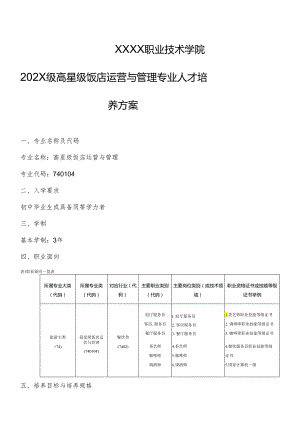 职业技术学院高星级饭店运营与管理专业人才培养方案.docx