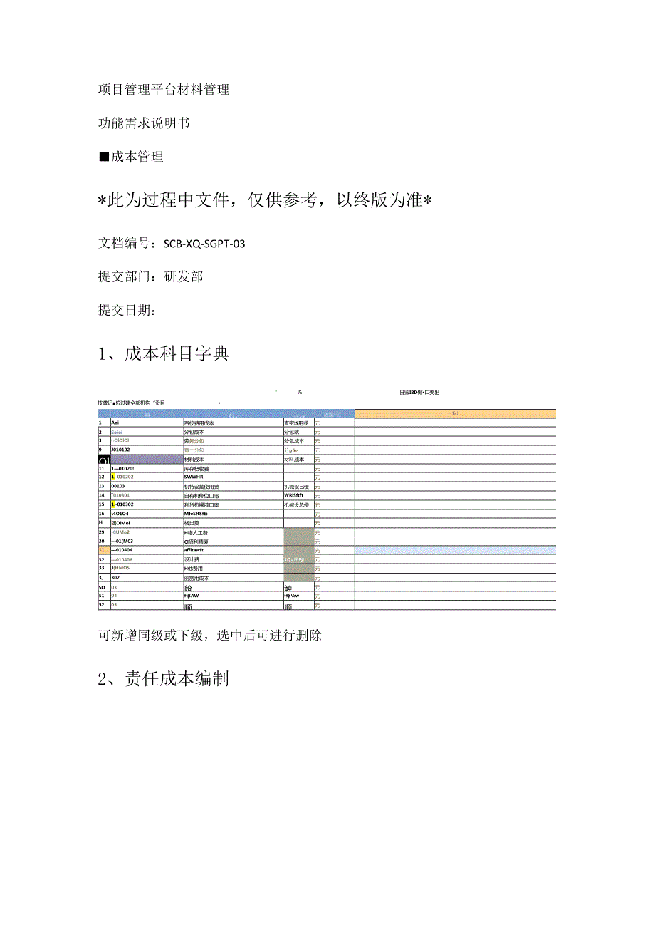 成本管理需求分析解析功能需求说明书.docx_第1页