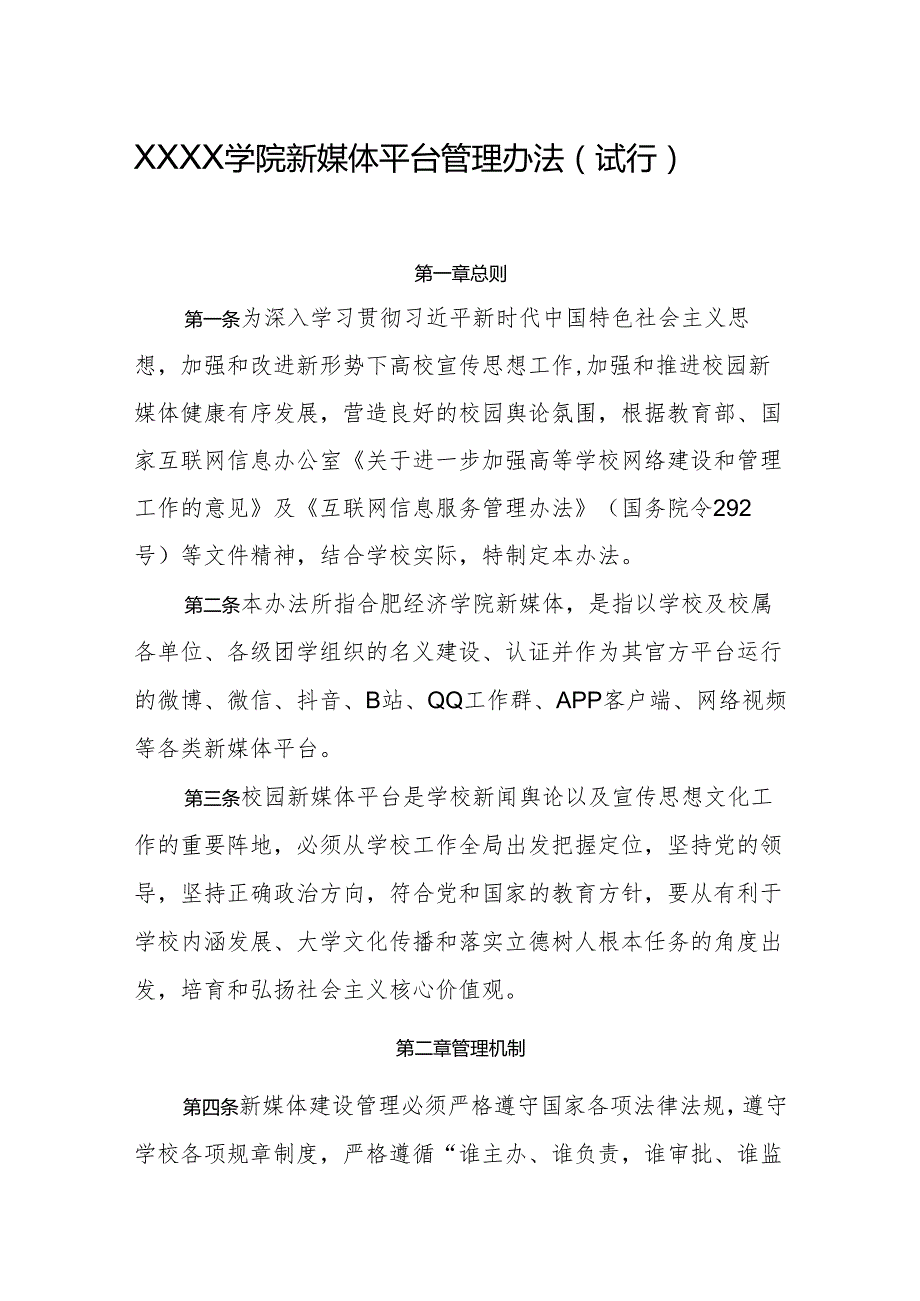 大学学院新媒体平台管理办法（试行）.docx_第1页